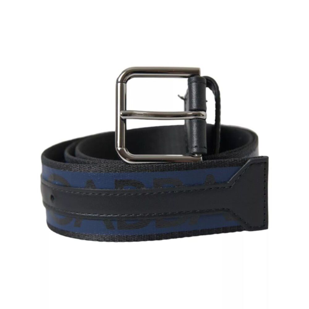 Dolce & Gabbana Black Blue Logo Silver Metal Buckle Men's Belt